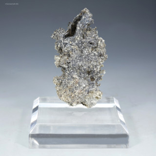 Front-facing fulgurite Warrior lightning sand on a plexiglass riser, for sale at Sciencemall-USA
