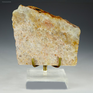 Front-facing Jack Hills zircon-bearing rock slab on display stand, Hadean geology specimen 93 g, at Sciencemall-USA