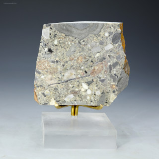 Front-facing Marble Bar Spherule Bed 34g Pilbara Western Australia on a plexiglass riser, for sale at Sciencemall-USA