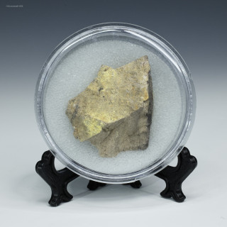 K-Pg boundary, specimen ID: 887818, 6.6 grams, Iridium Hill, Montana, shown on a stand facing front, Sciencemall-USA