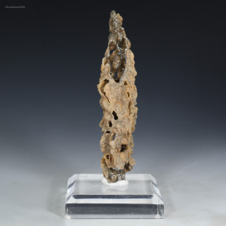 Front-facing "Fire and Flames" fulgurite on a plexiglass riser, for sale at Sciencemall