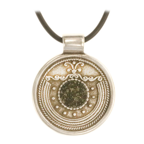 Large Allende meteorite jewelry Greek style pendant necklace with black cord chain.