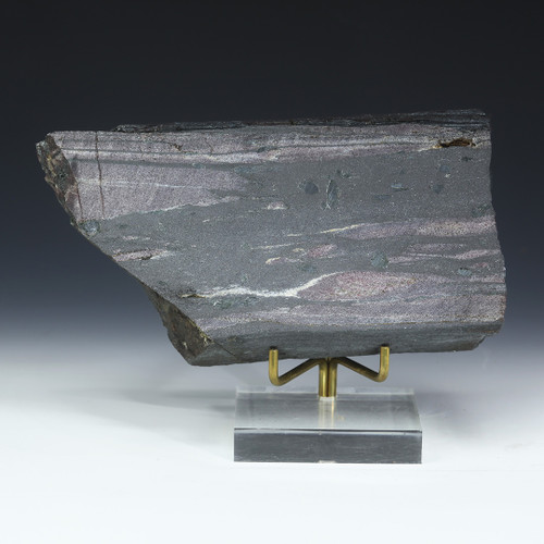 Nuvvuagittuq Greenstone Belt 1,214.7 grams [87189] from Porpoise Cove, Quebec, Canada, shown front on a  plexiglass riser.