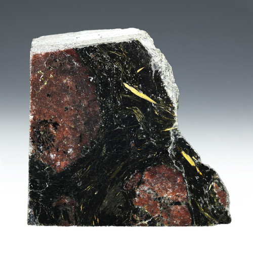 Onaping glass front polished [75801] showing dynamic garnet clasts.