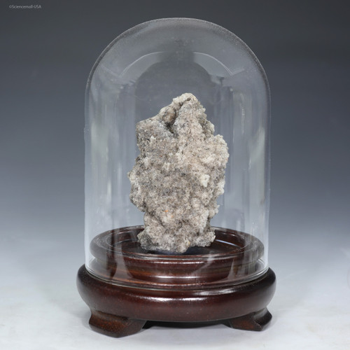 Front-facing fulgurite lightning sand on a dark walnut base with domed glass, for sale at Sciencemall-USA