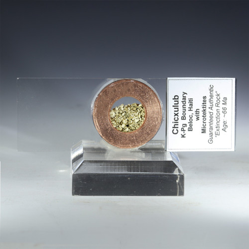 K-Pg boundary Chicxulub tsunami extinction rock impact crater Beloc, Haiti, microslide on a display stand with front label, for sale at Sciencemall-USA K-Pg boundary Chicxulub tsunami extinction rock impact crater Beloc, Haiti, microslide on a display stand with front label, for sale at Sciencemall-USA