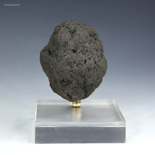 Complete 74-gram polymetallic manganese nodule on display stand, front view, sold by Sciencemall-USA.