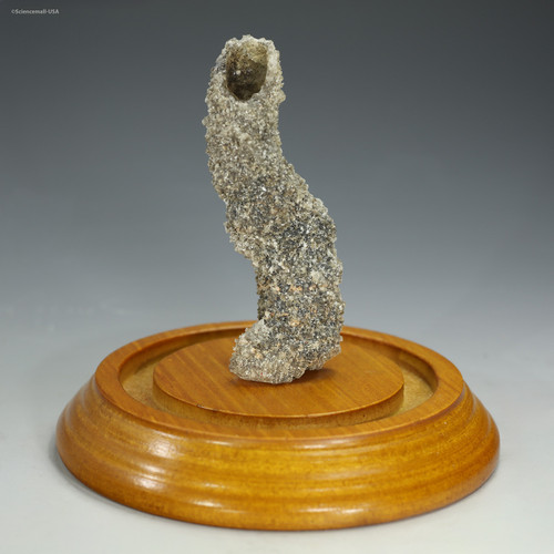 Front-facing fulgurite from Tasmania, undomed on a walnut base, for sale as a science gift at Sciencemall-USA