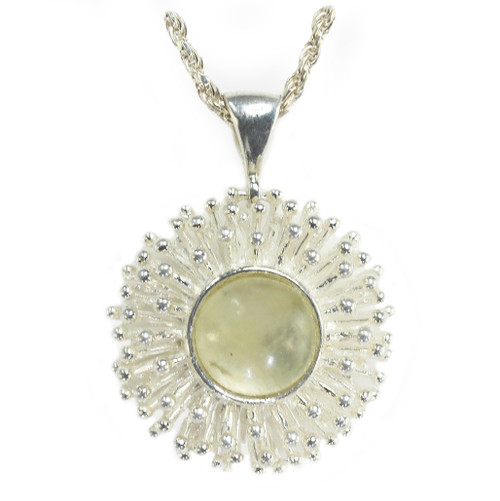 Libyan glass tektite jewelry 925 sterling silver starburst pendant necklace on a white background with matching chain, Sciencemall-USA