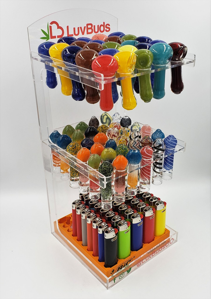LuvBuds POS Pipe Display 100 Pipes and 100 Chillums Included