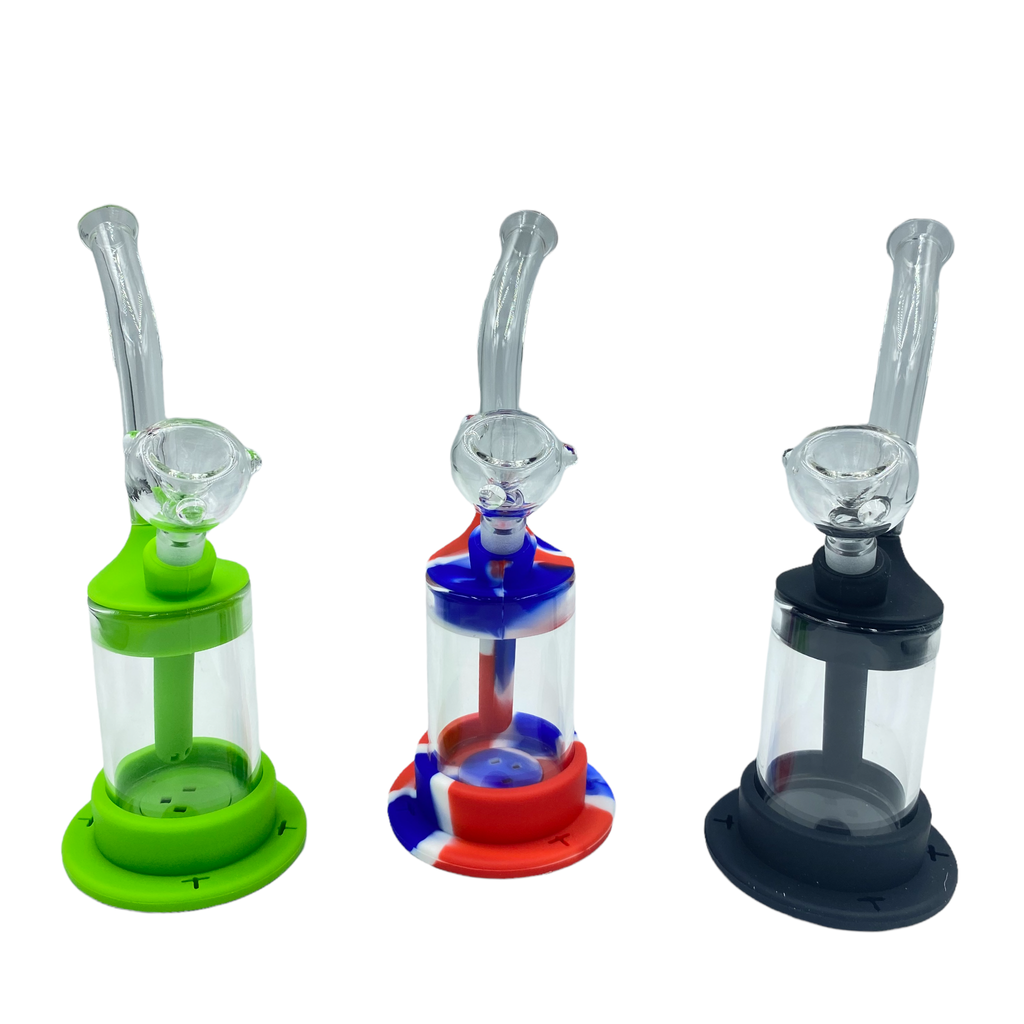 11" LED  Silicone Glass Bubbler with Long Neck | Assorted Colors | Comes with Flower Bowl