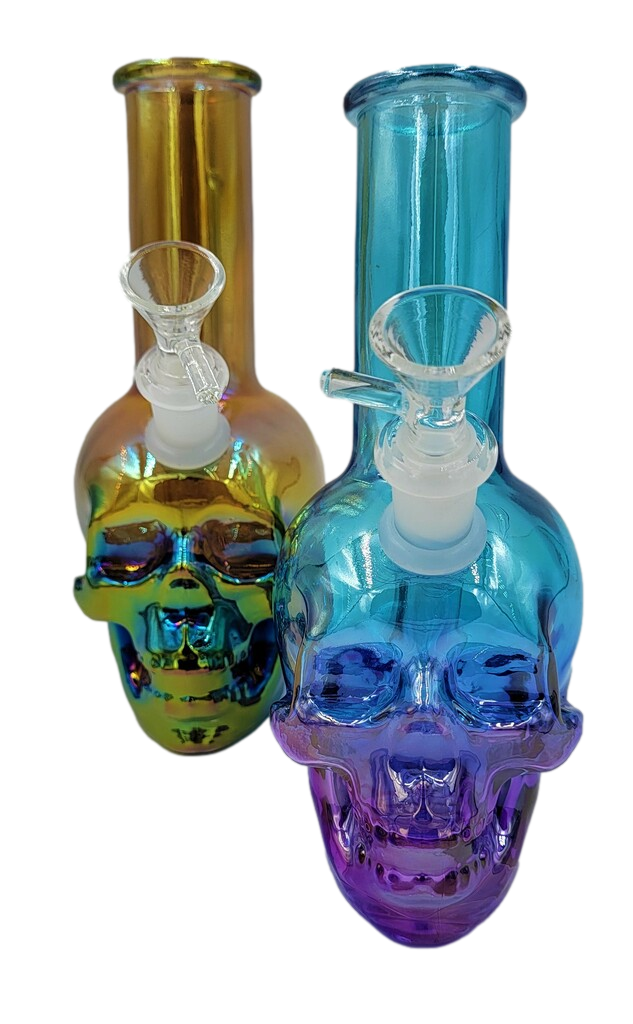7.5" Metallic Sunset Skull Bong with Flower Bowl | Assorted Colors 