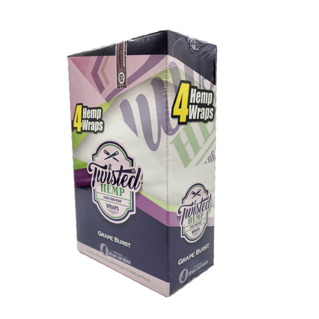 Twisted Hemp 4-Leaf Wrap 15-Count Box – 60 Rolling Papers, Grape Burst Flavor