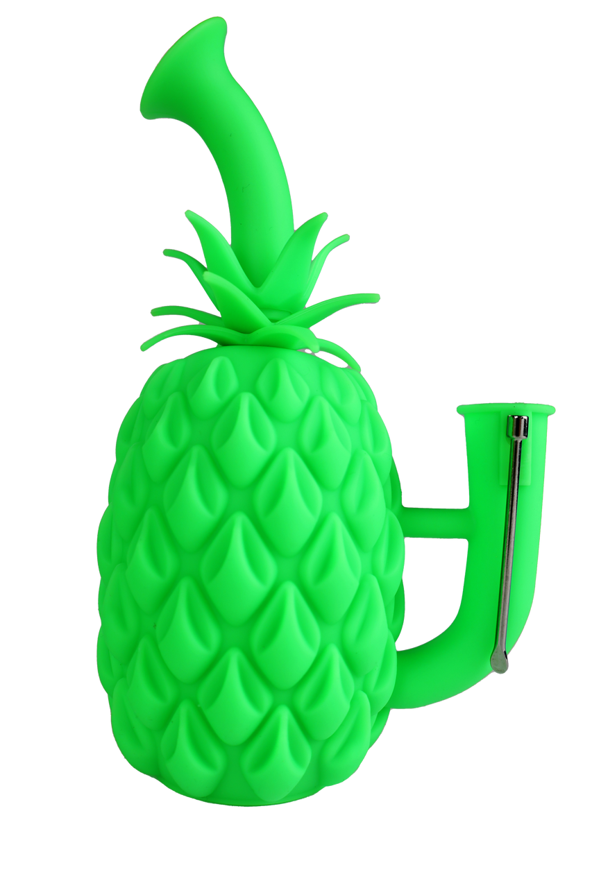 LuvBuds - 7" Silicone Pineapple Bong with glass flower bowl, Assorted Colors May Vary