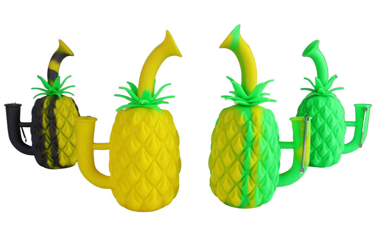 LuvBuds - 7" Silicone Pineapple Bong with glass flower bowl, Assorted Colors May Vary