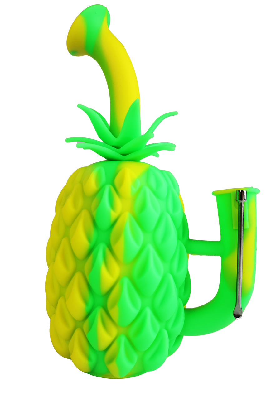LuvBuds - 7" Silicone Pineapple Bong with glass flower bowl, Assorted Colors May Vary