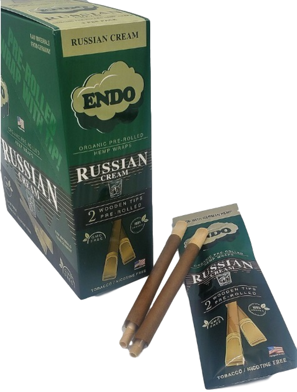 Endo Russian Cream Hemp Wraps with Wooden Tip 15 Pouches 2 Wraps per Pouch