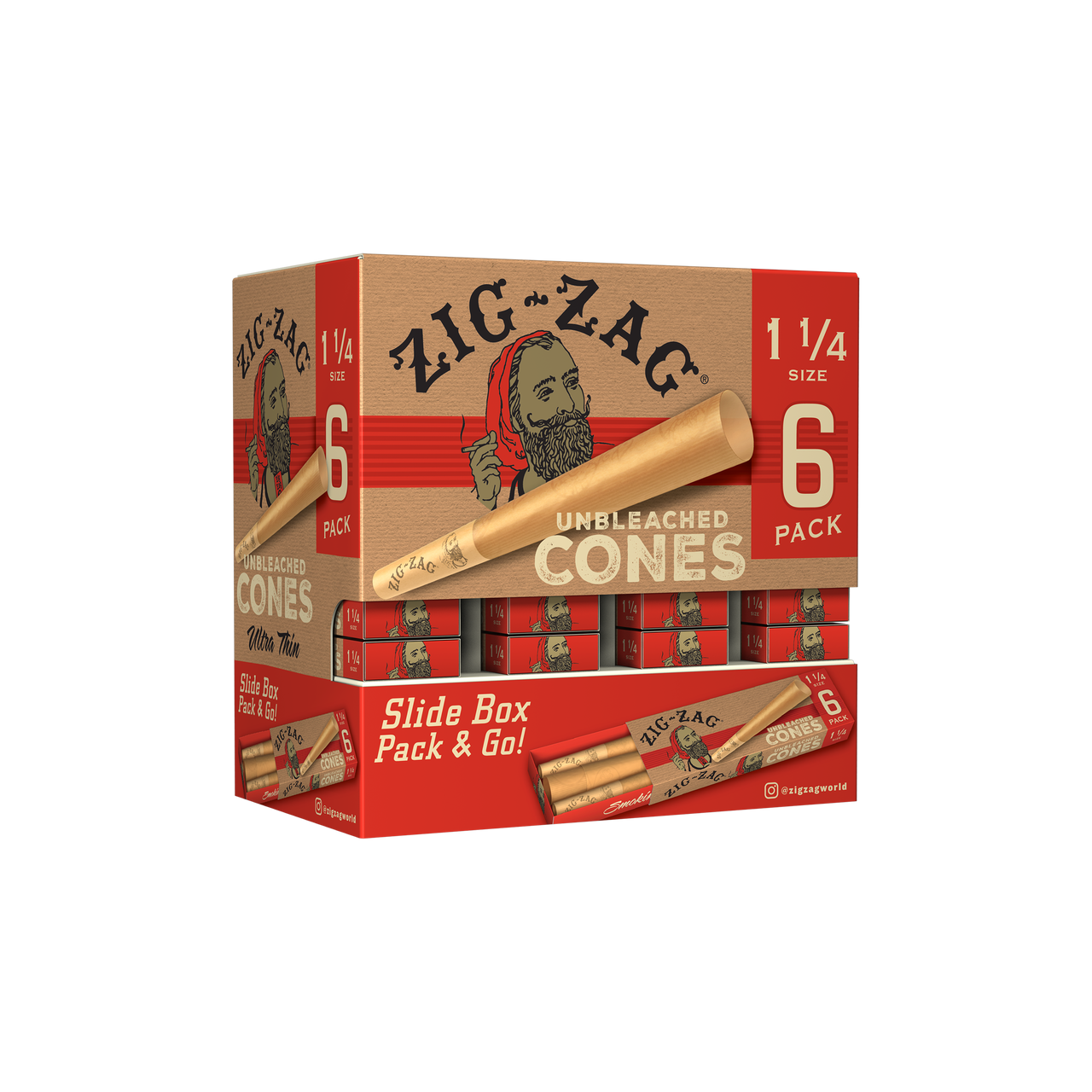 Zig Zag Unbleached Pre Rolled Cones 1 1/4 inch 36 pack of 6 Cones