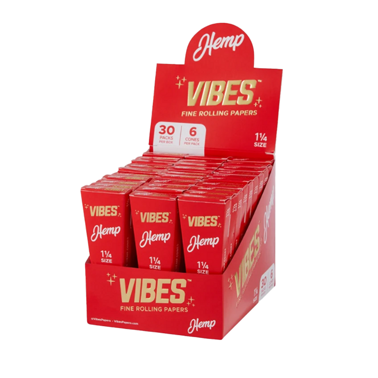 Vibes - Cones - Coffin - 1 1/4 - Hemp (Red) - 30 Boxes Per Display 6 Cones Per Box