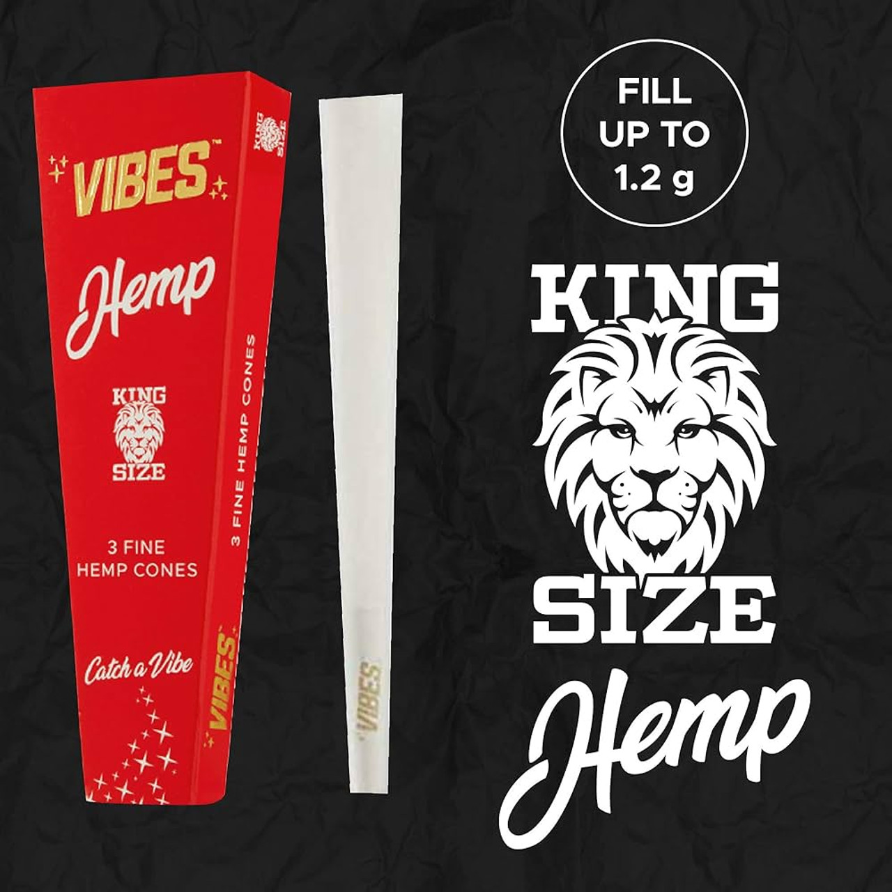 Vibes - Cones - Coffin - King Size - Hemp (Red) - 30 Boxes Per Display 3 Cones Per Box