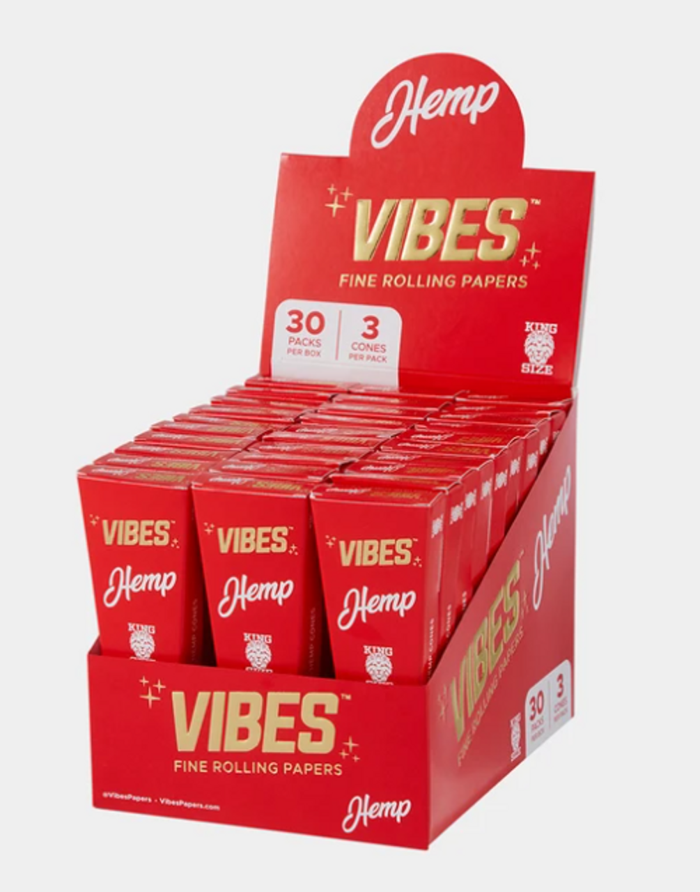 Vibes - Cones - Coffin - King Size - Hemp (red) - 30 Boxes Per Display 3 Cones Per Box