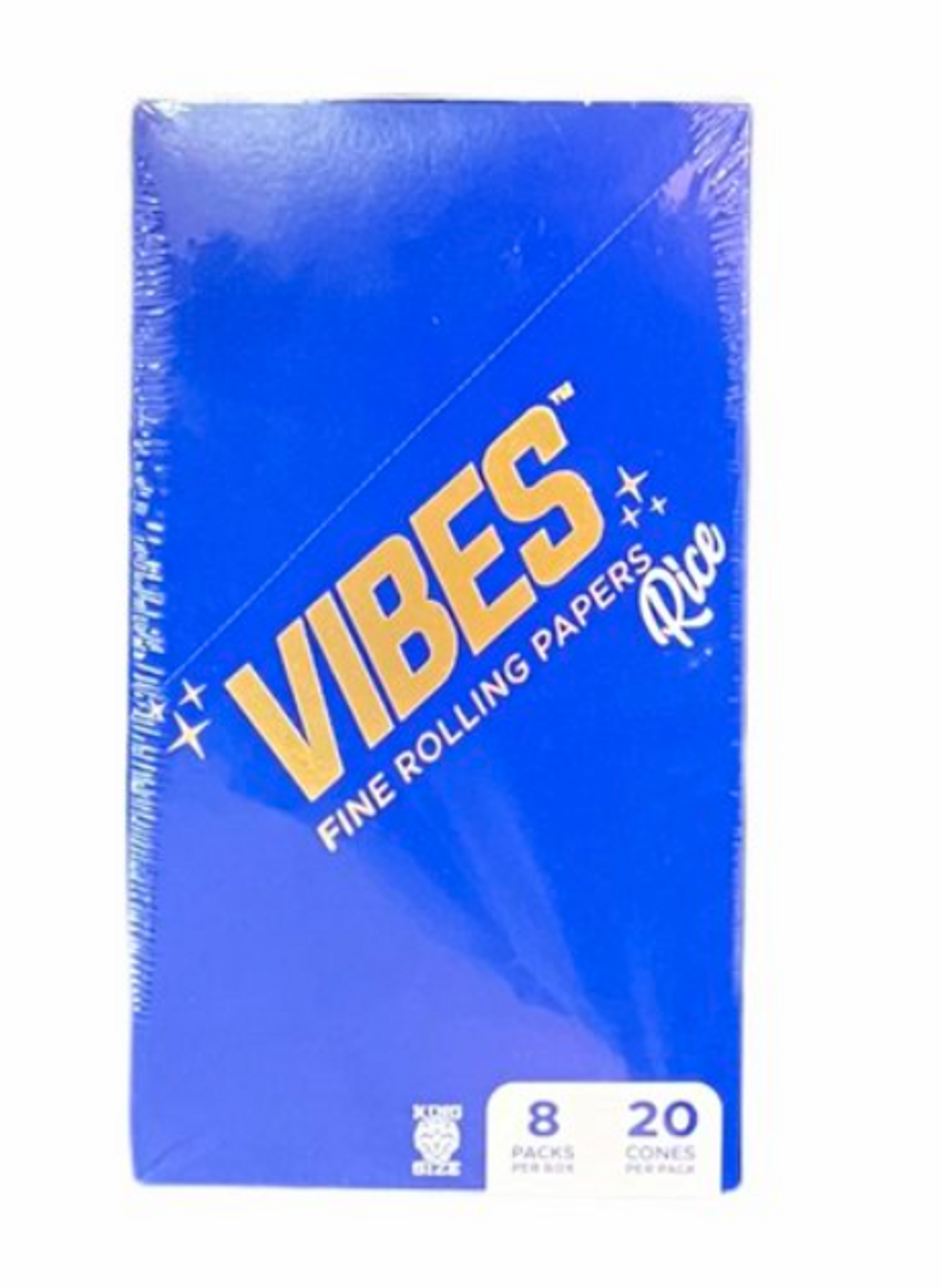 Vibes - King Size Cones - Rice - 20 Cones Per Pack 8 Packs of Cones
