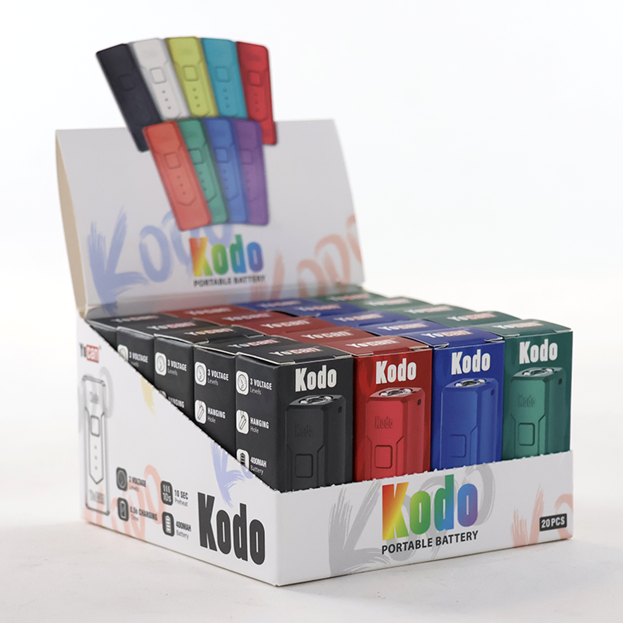Yocan - 20pk Kodo 400mAh Variable Voltage 510 Battery, Assorted Colors May Vary, Retail Display