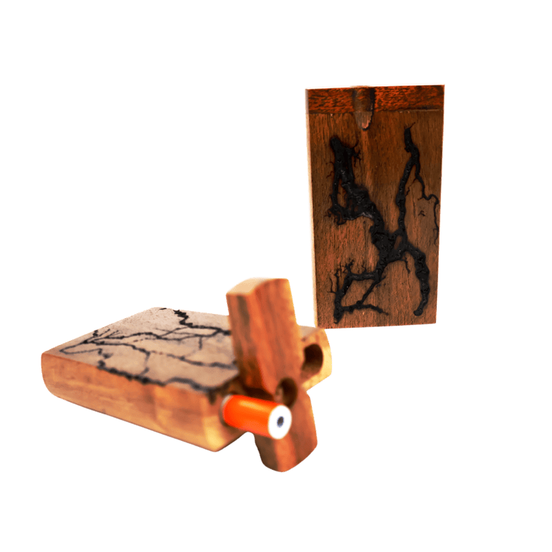 LuvBuds - 4" Fractal Burn Wood Dugout with 1 Hitter, Assorted Colors May Vary