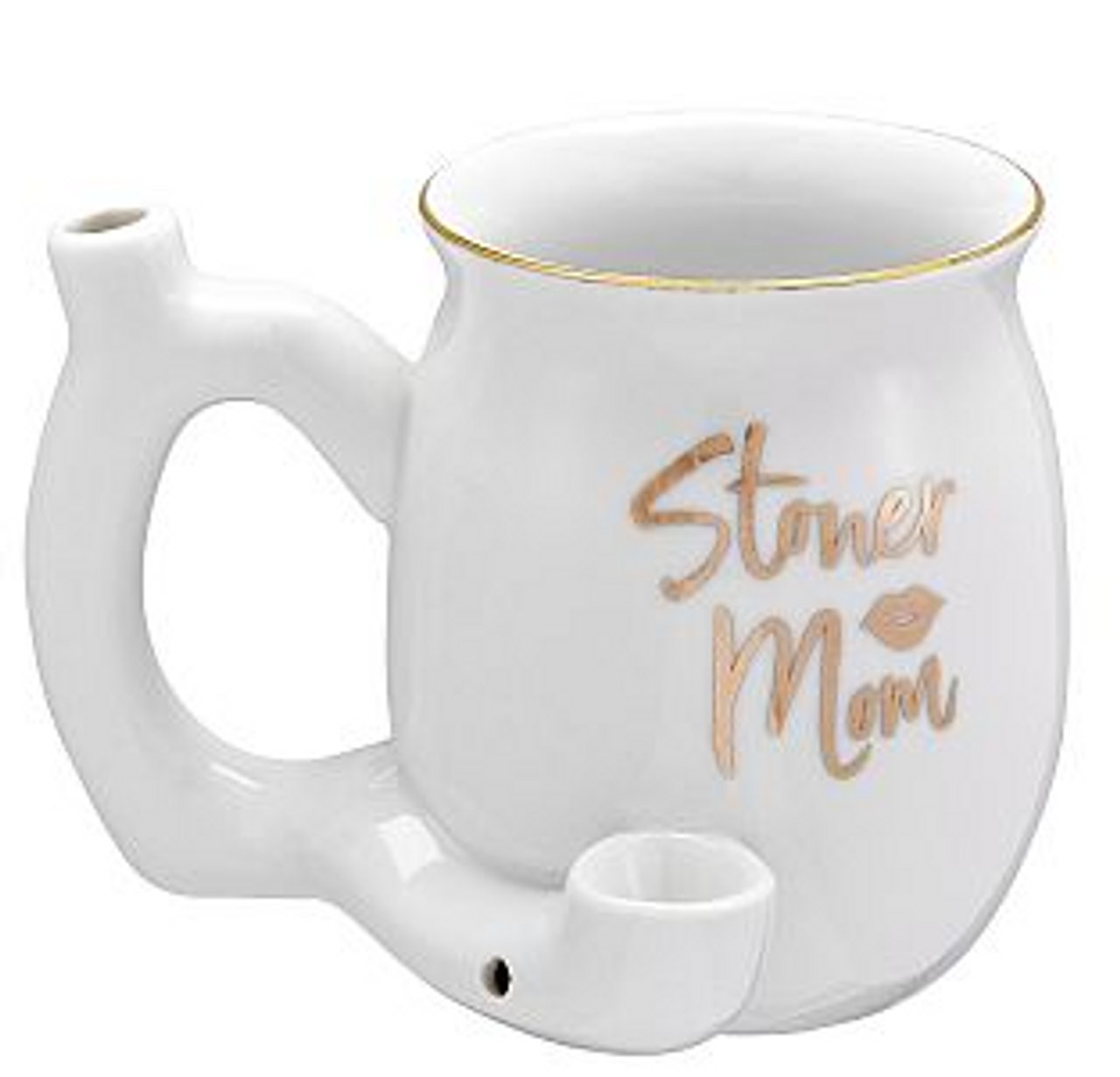 STONER MOM MUG - WHITE WITH GOLD LOGO