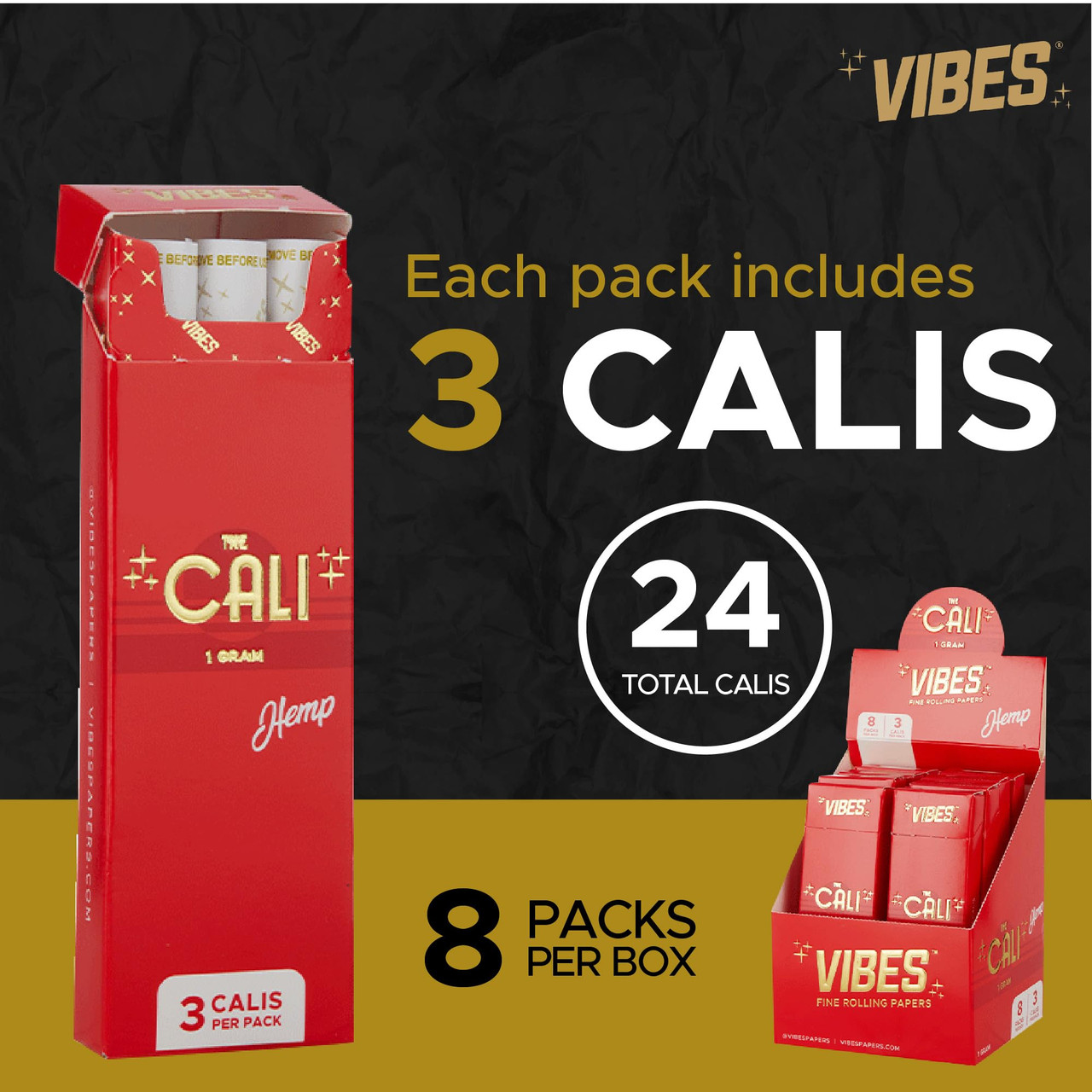 VIBES - 8pk Hemp Cones, The Cali, 1 Gram, 3ct