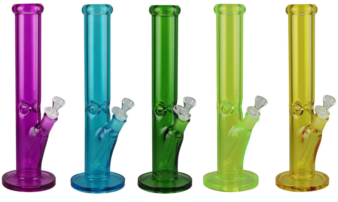 14" Light Bright Water Pipe | Assorted Colors | Slight crackle glass effect, Comes with Flower Bowl