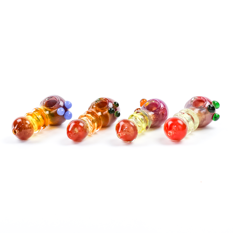 LuvBuds - 5" Fumed Neck Frit Topped And Wrapped HEAVY Hand Pipe, Assorted Colors May Vary