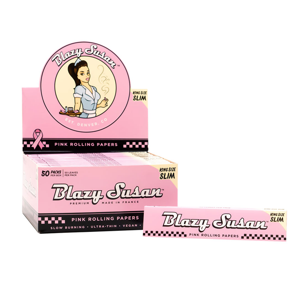 Blazy Susan - King Size Slim Pink Papers | 50 books per box | 50 Leaves per book