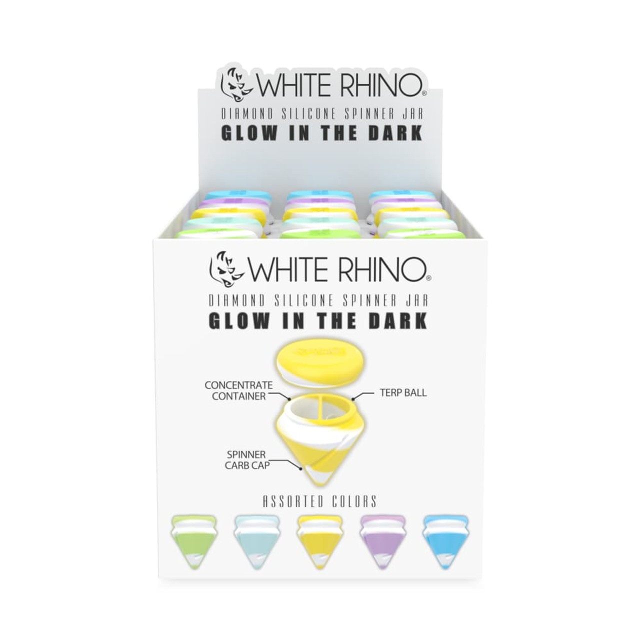 White Rhino Silicone Spinner Carb Cap and Concentrate Jar Display | 45ct