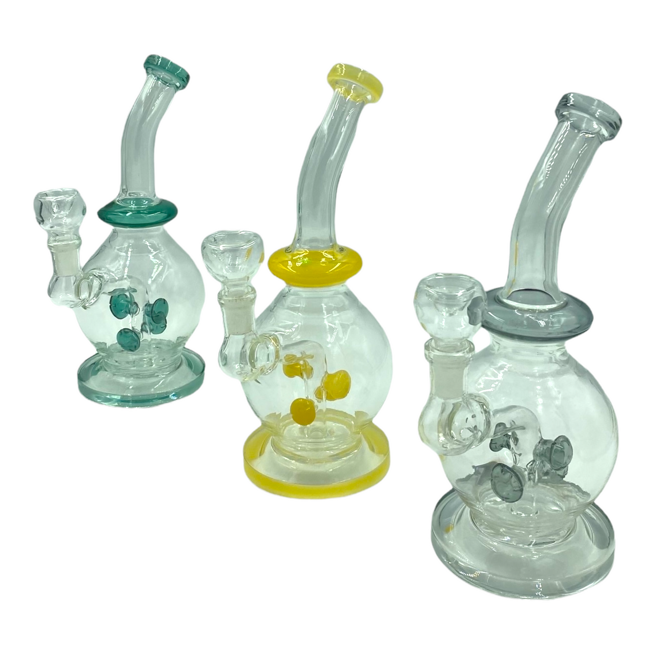 LuvBuds - 8.5" Bent Neck Bong/Rig with Mushroom Style Perc, Assorted Colors May Vary, 14mm Male Flower Bowl Included