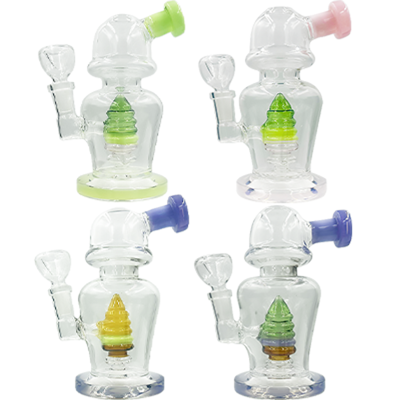 6" Slime Bell-Top Ribbed Perc Hanger Rig/Bong | Assorted Colors