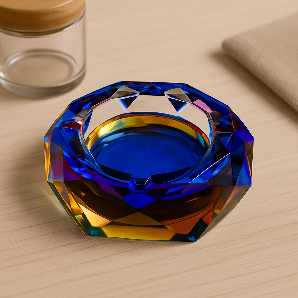 LuvBuds - 4" Faceted Octagon Iridized Glass Ashtray, Assorted Colors May Vary (Generated with AI which can make mistakes)