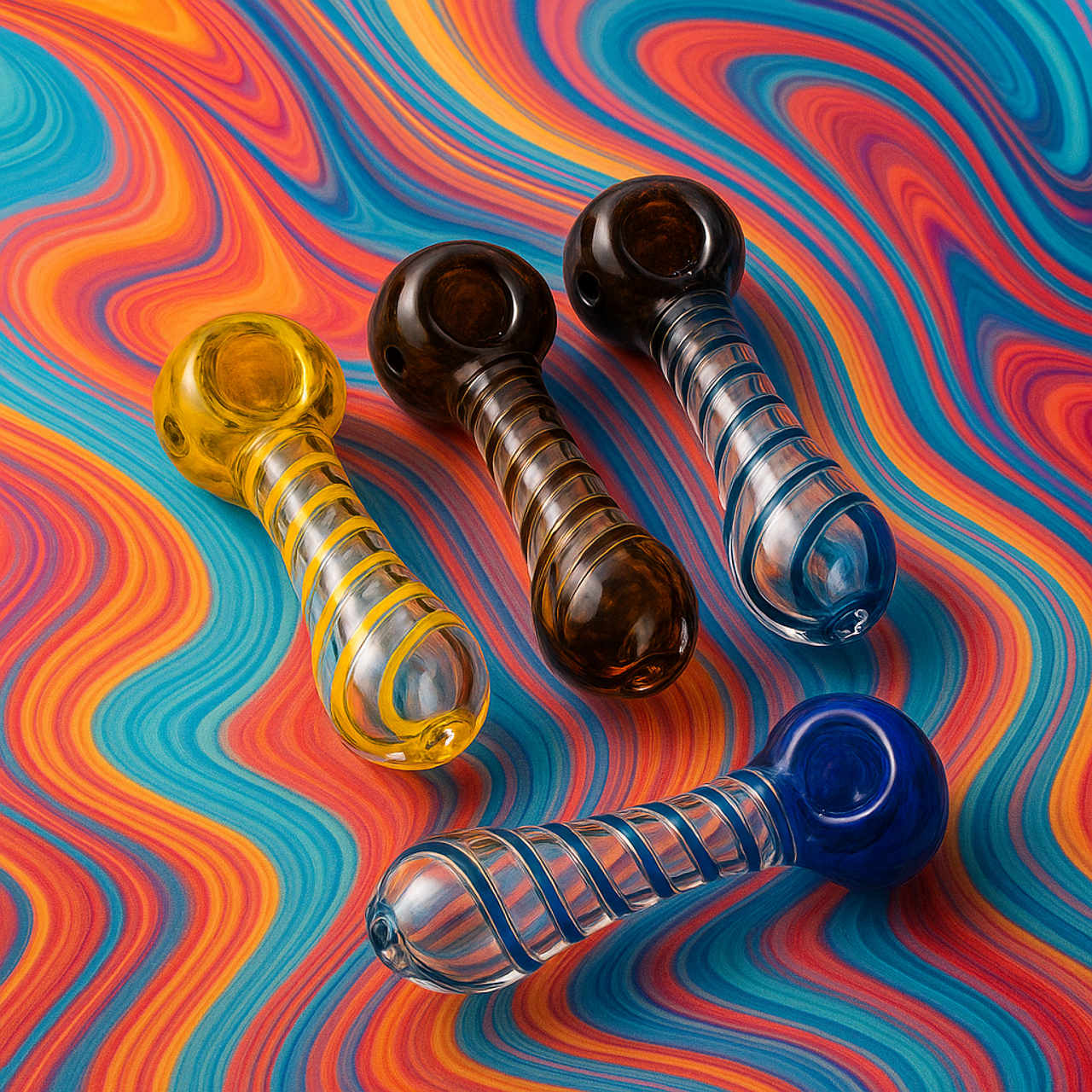 LuvBuds - 4" Ribbon Spun Hand Pipe with Frit Head, Assorted Colors May Vary (Generated with AI which can make mistakes)