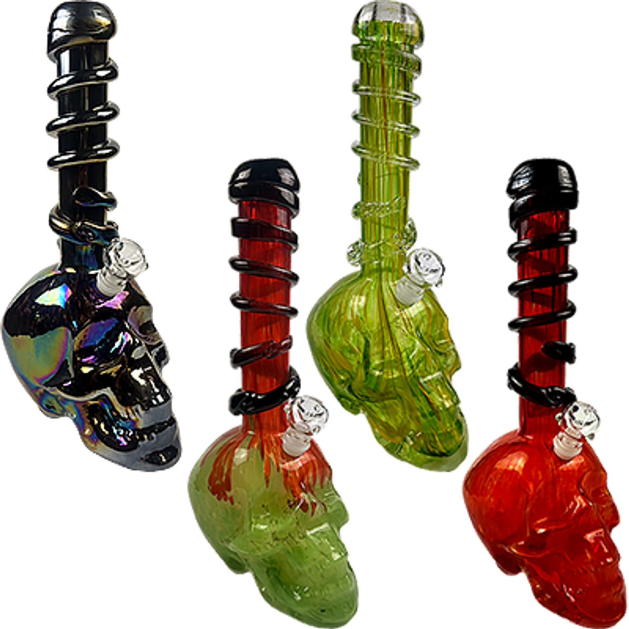 15" Soft Glass Skull Water Pipe | Assorted Colors