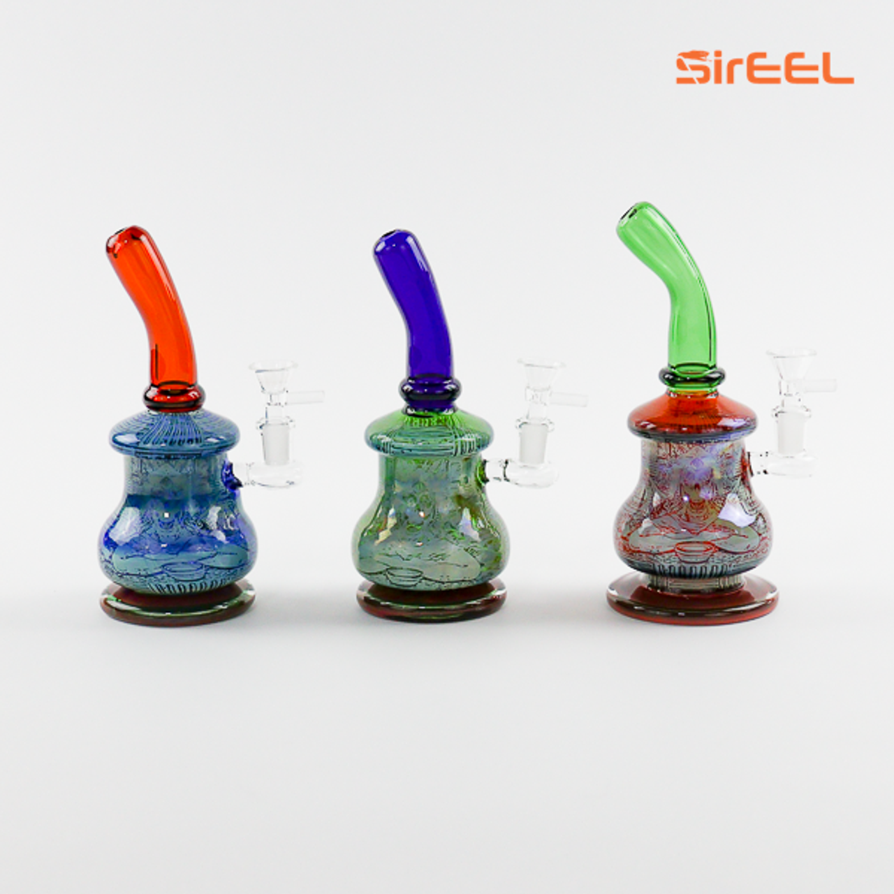 9" SirEEL Etched & Fumed Skull Design Rig with Flower Bowl | Assorted Colors