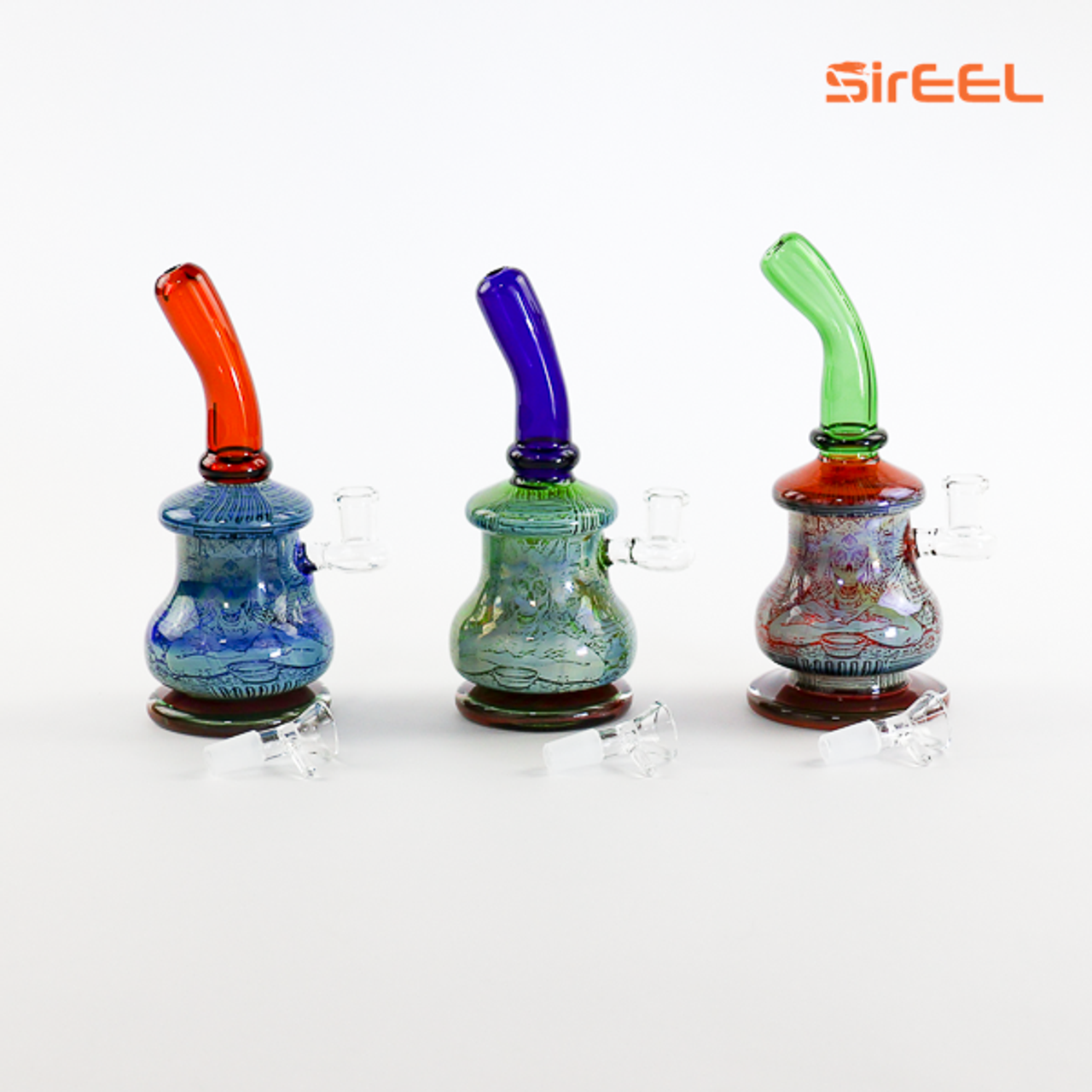 9" SirEEL Etched & Fumed Skull Design Rig with Flower Bowl | Assorted Colors
