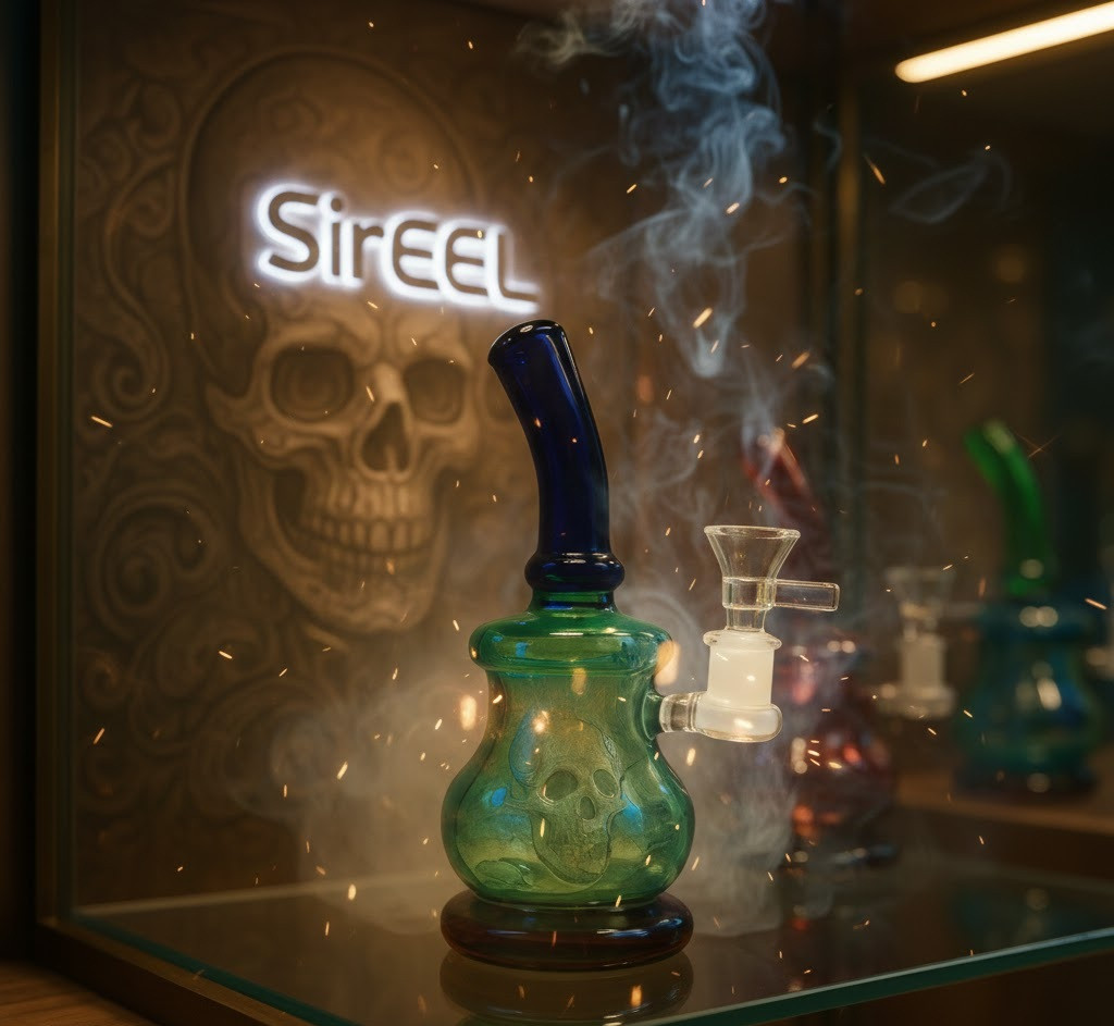 SirEEL - 9" Etched & Fumed Skull Design Rig with Flower Bowl, Assorted Colors May Vary (Generated with AI which can make mistakes)