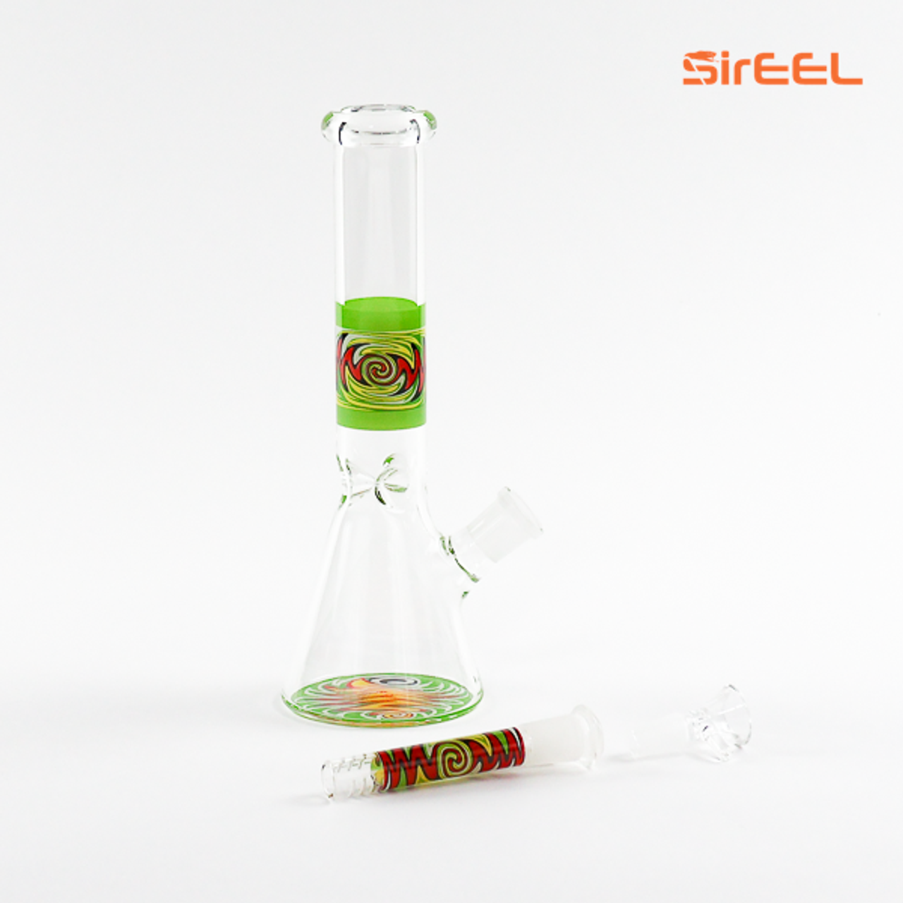 SirEEL - 10" 3-Section Wig-Wag Beaker Bong with Flower Bowl, Assorted Colors May Vary