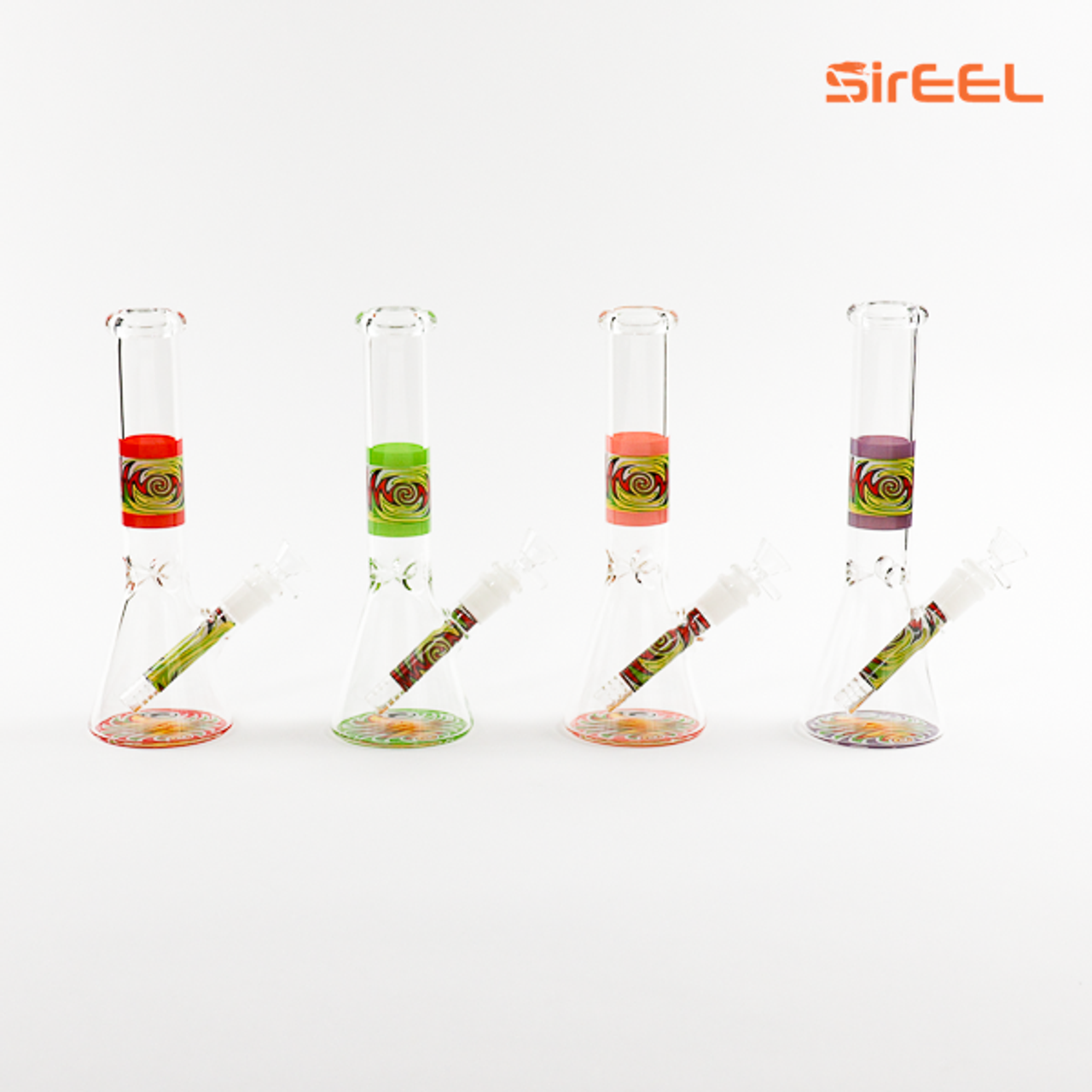 SirEEL - 10" 3-Section Wig-Wag Beaker Bong with Flower Bowl, Assorted Colors May Vary