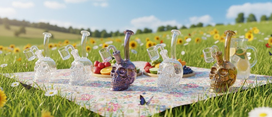 SirEEL - 6" Iridized Skull Shape Bong with Banger, Assorted Colors May Vary (Generated with AI which can make mistakes)