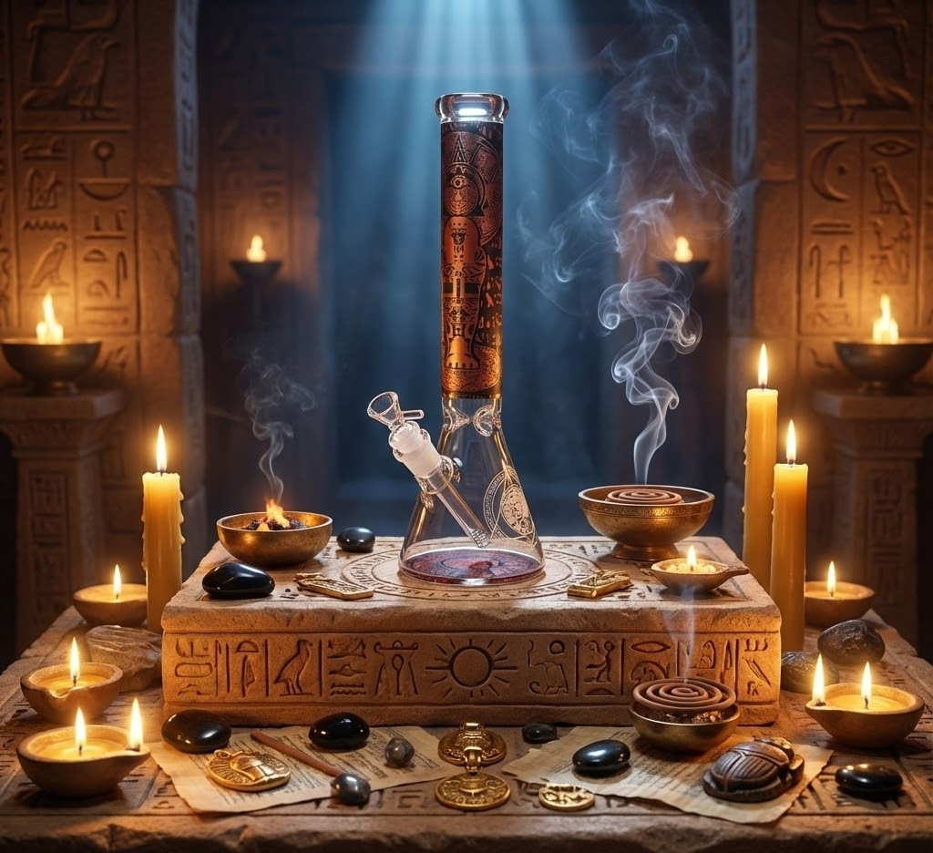 SirEEL - 16" Ancient Glyph Etched Beaker Bong with Flower Bowl, Assorted Colors May Vary (Generated with AI which can make mistakes)