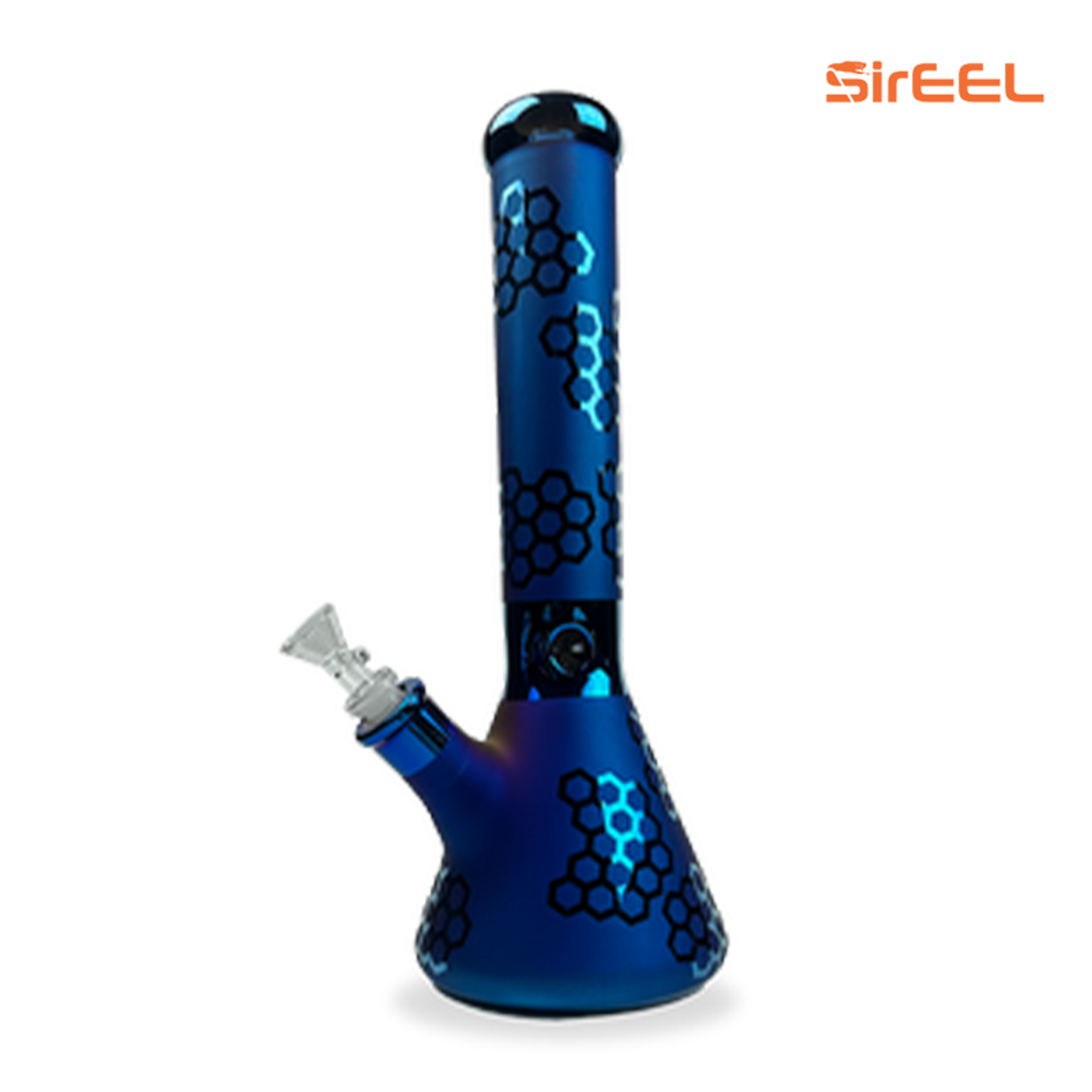SirEEL - 14" Etched Image Iridized Beaker Bong with Flower Bowl, Assorted Designs & Colors