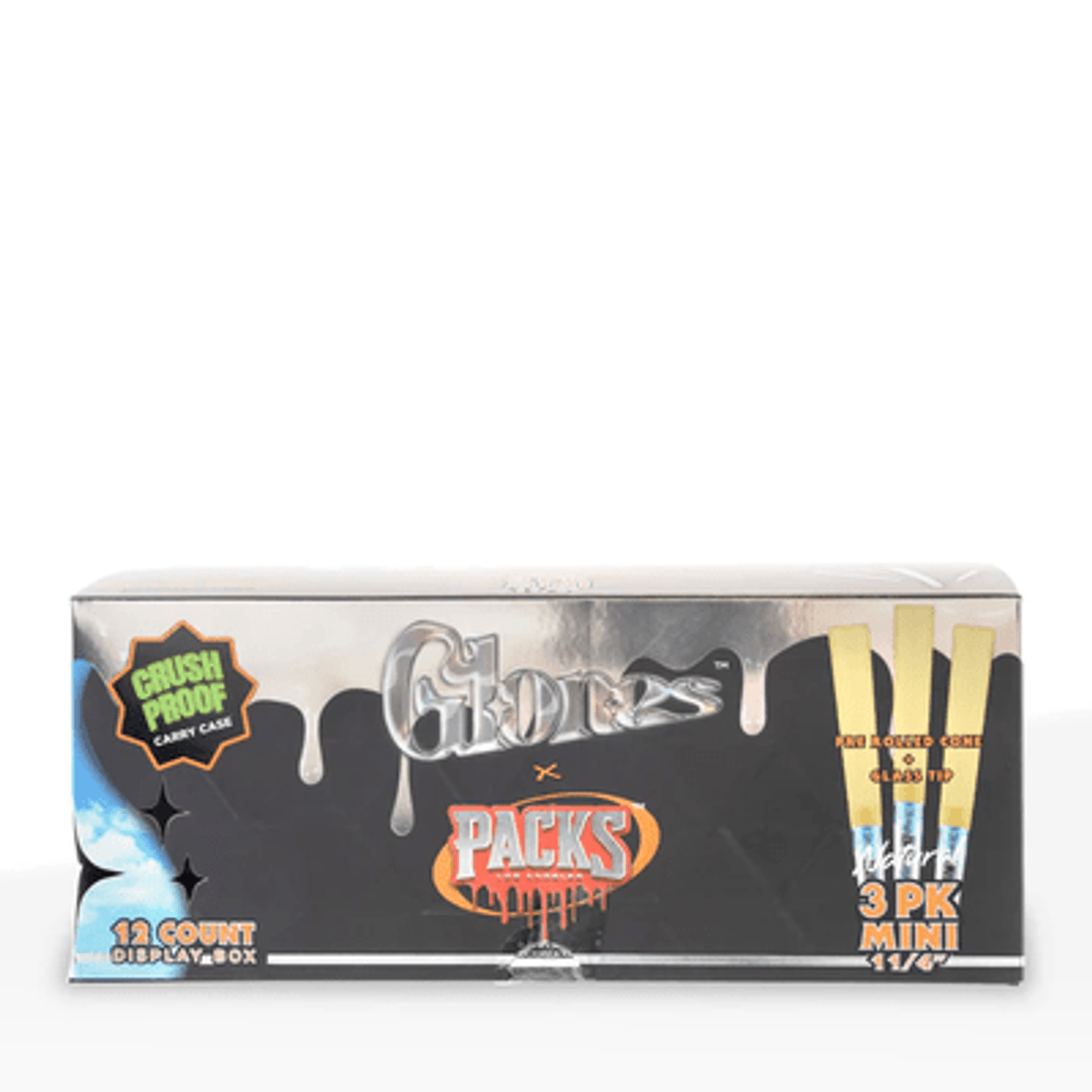 GLONES Unbleached Pre-Rolled GLASS Cones 1 1/4 Size | 12 packs of 3 Cones | Retail Display