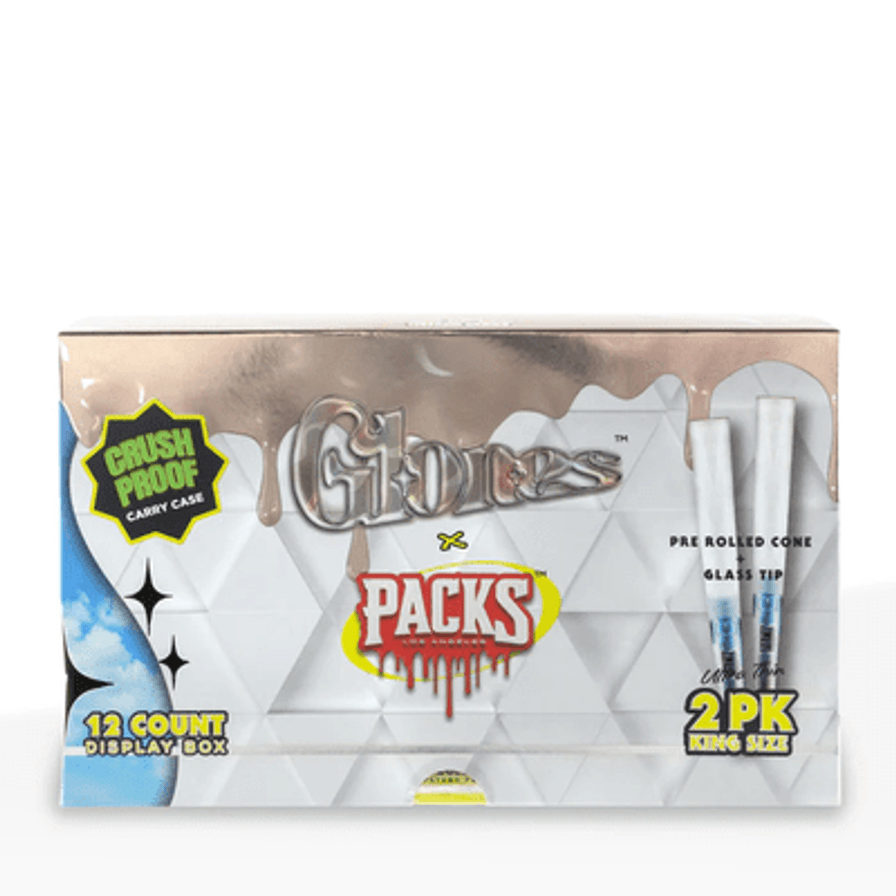 GLONES Ultra Thin Pre-Rolled GLASS Cones King Size | 12 packs of 2 Cones | Retail Display