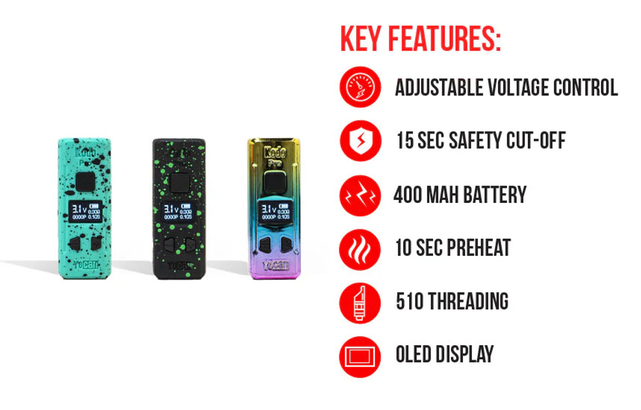Wulf X Kodo PRO Battery by Yocan, 9 Pack Pop Display, Assorted Colors